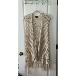 ARTESIA Women's Crochet Long‎ Tan Vest fringes Cover-Up Boho Beige Size M